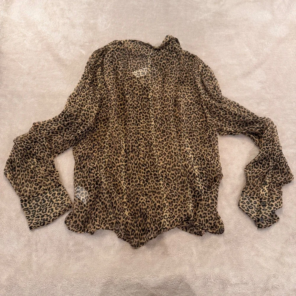 NWT J.Crew Leopard Cupro‎ Button Up Blouse Sheer Animal Print Top Women's 18